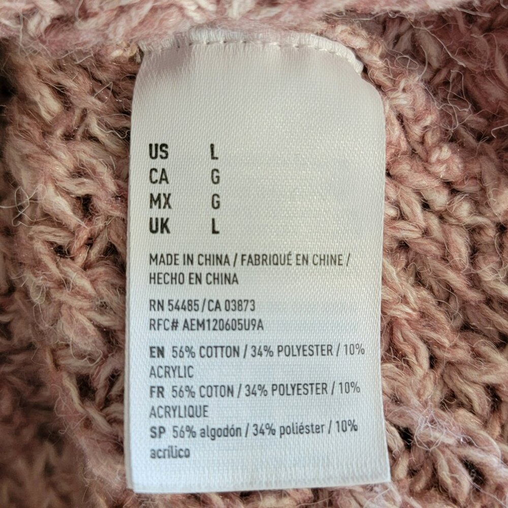 American Eagle Women Large Pink Knit Sweater Rolled Collar Chunky Contrast Knit - Picture 6 of 8
